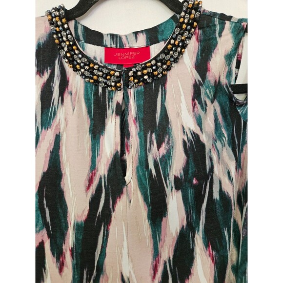 Jennifer Lopez Beaded Jewel Cold Shoulder Blouse XS - Picture 3 of 9
